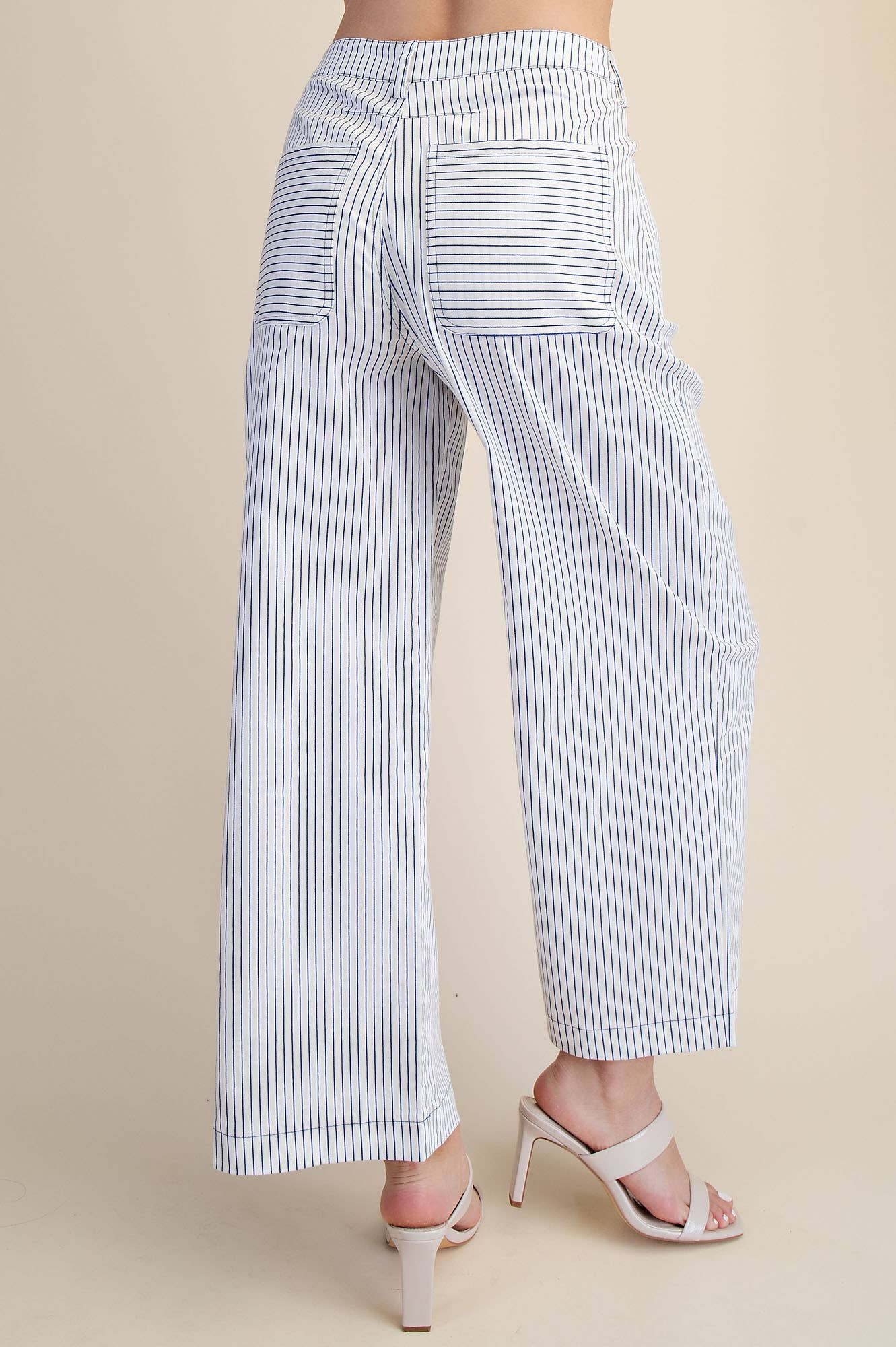 Barrel Leg Stripe High Waist Casual Pants: White