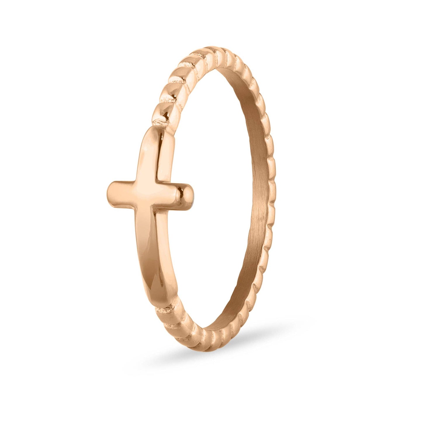 Stainless Steel Beaded Stackable Cross Ring: Gold / 7