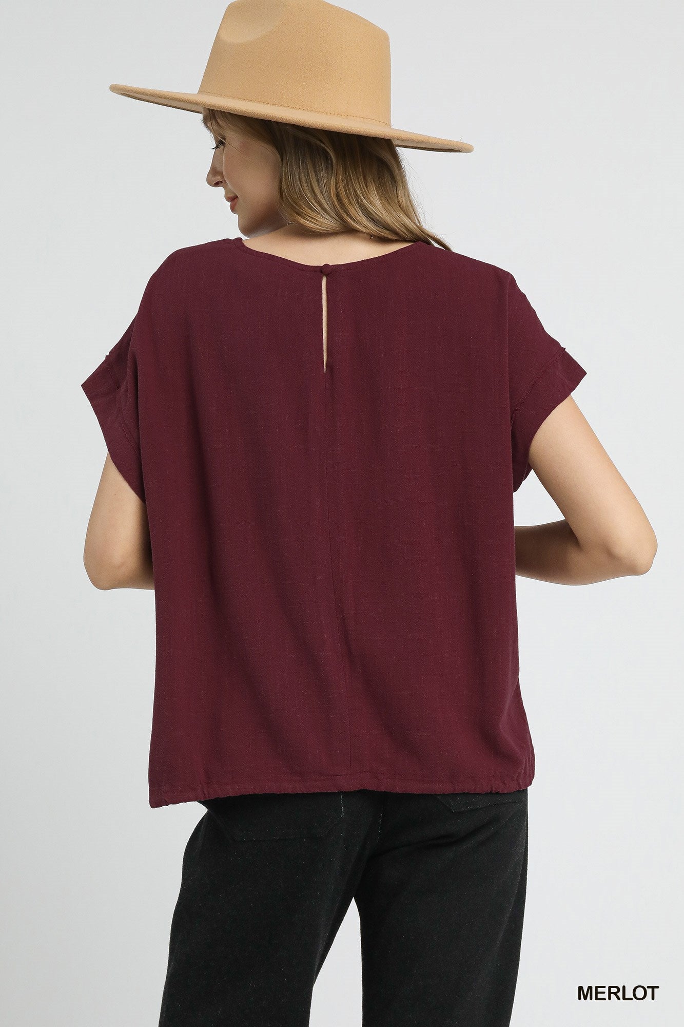 Drawstring Linen Blend Top