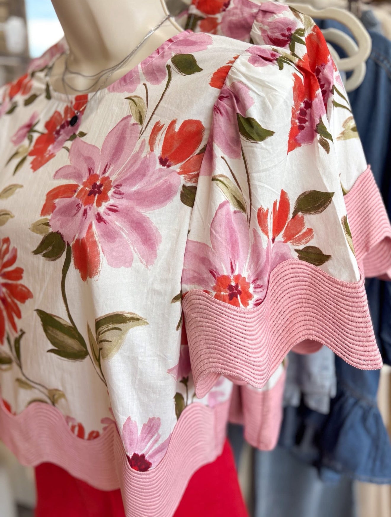 Floral with Pink Scallop Blouse