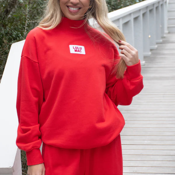 Lulu Mac Red Terry Cloth Mockneck