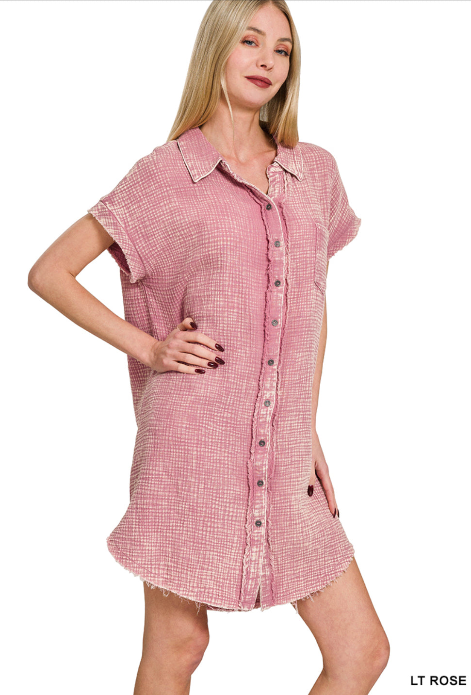 Washed Button Down Shirt Dress