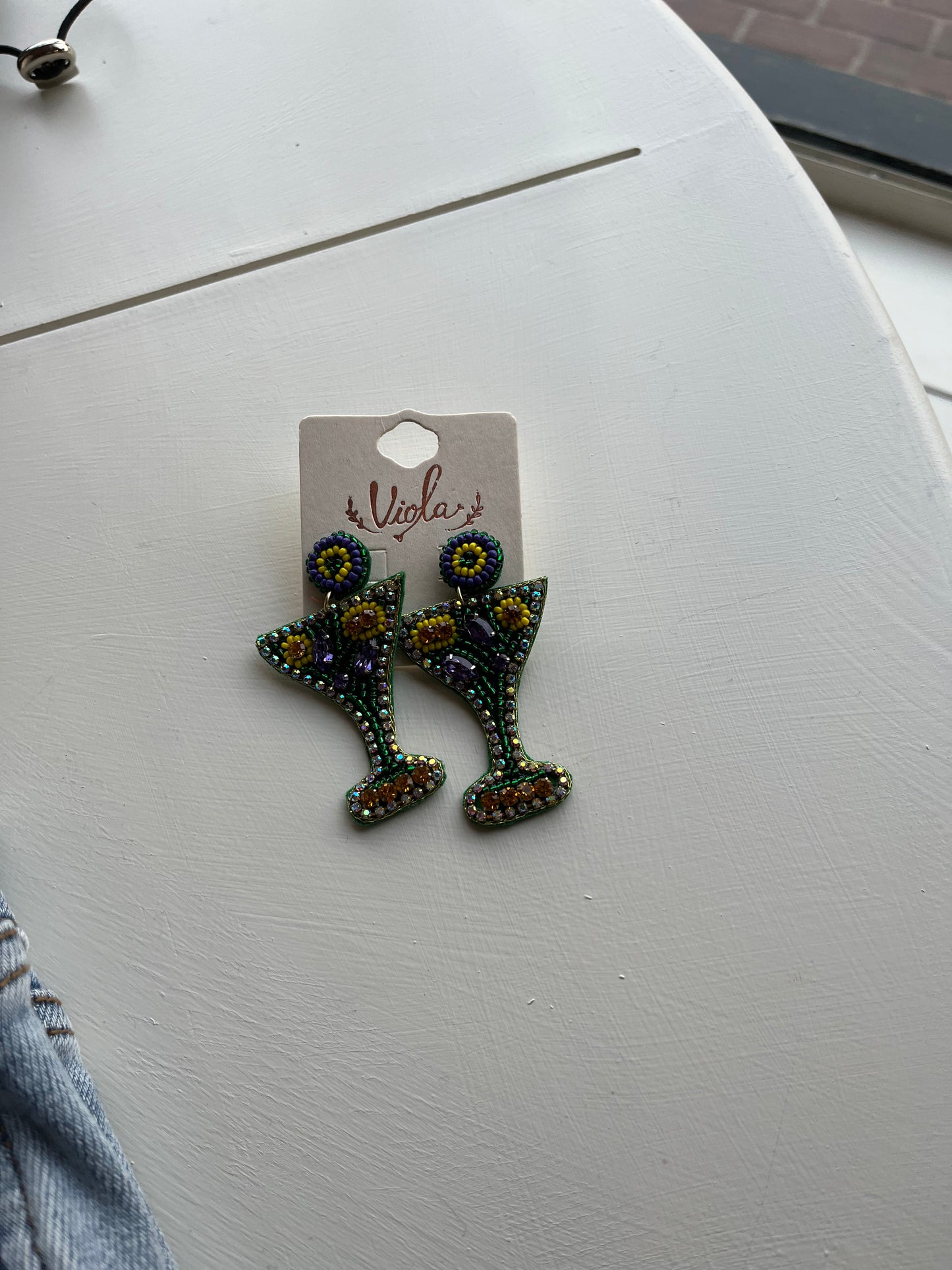 Mardi Gras Martini Glass Earrings