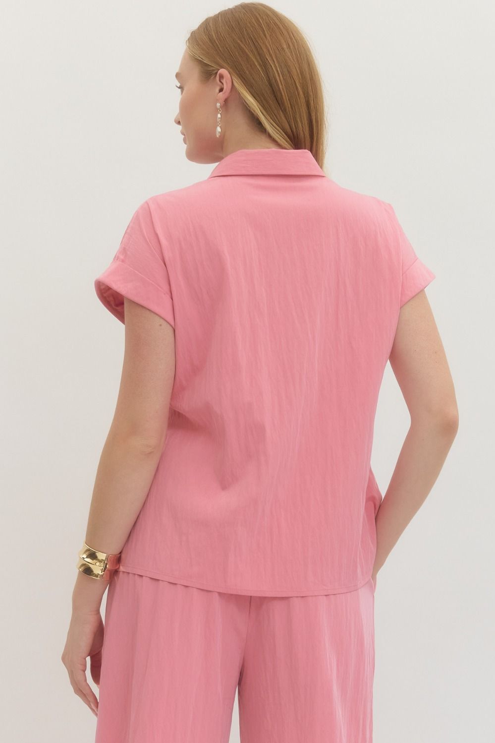 Lt Pink Button Down Tie Top
