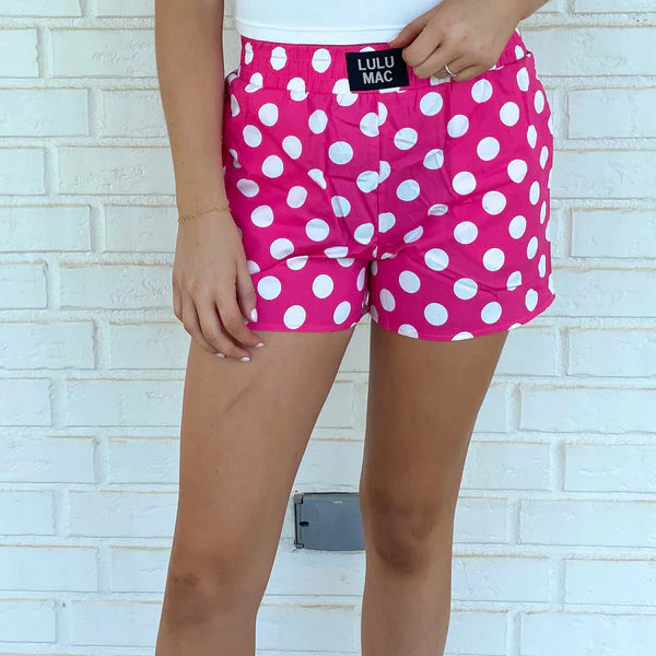 Lulu Mac Hot Pink Polka Dot Shorts-Youth Large