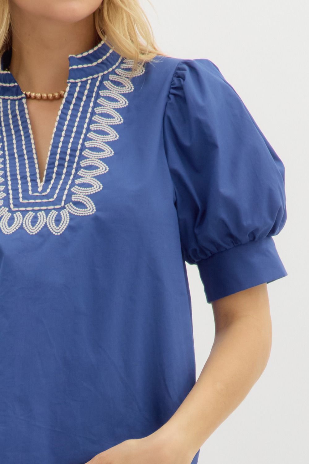 Puff Sleeve Embroidered Top blue