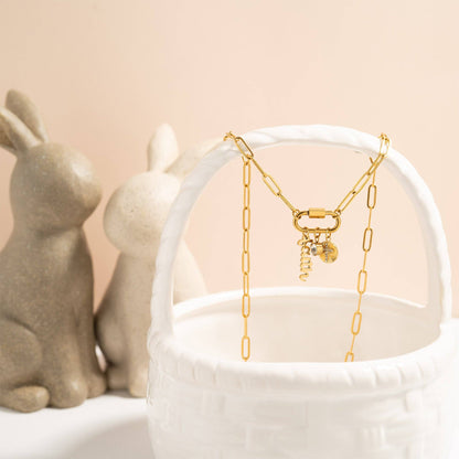 18K Gold PVD Paperclip Carabiner Necklace: Gold / 16+2"