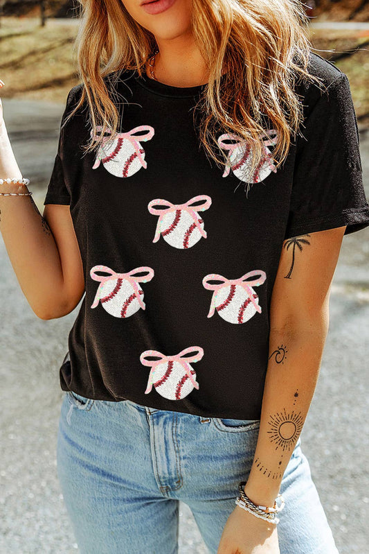 Shimmering Sequin Bow Ball Patterned Game Day Tee