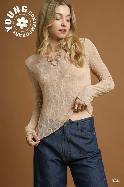 Lace Textured Long Sleeve Top