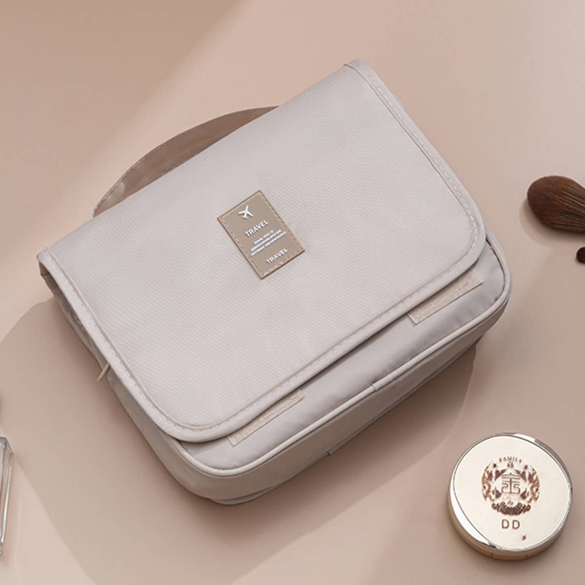 Beige Makeup Storage Bag For Travel
