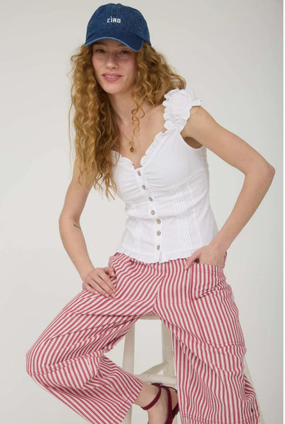 SWEETHEART NECK PINTUCK DETAIL BUTTON DOWN TOP