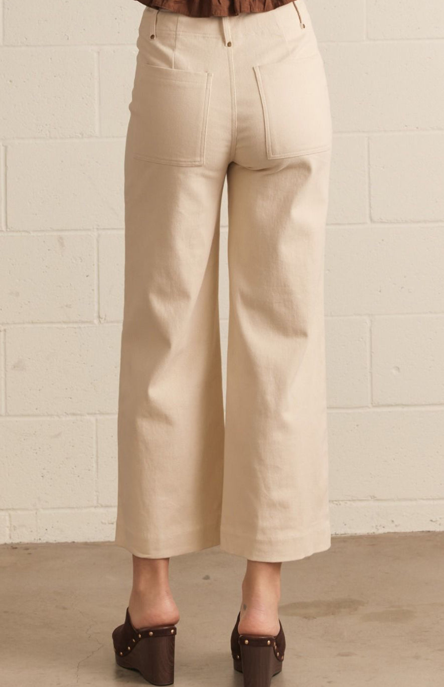 Solid high rise wide leg pants- cream
