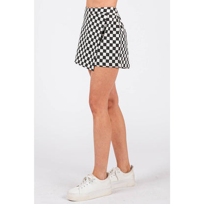 GAME DAY CHECKERED OVERLAY WRAP FRONT MINI SKORT: BLACK / S-M-L(2-2-2)