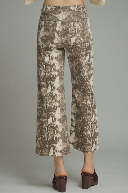 Snake print cropped wide leg pants