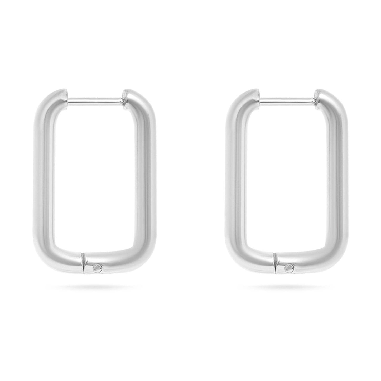 18K Gold PVD Rounded Rectangle Everyday Huggie Earrings: Stainless