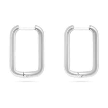 18K Gold PVD Rounded Rectangle Everyday Huggie Earrings: Stainless