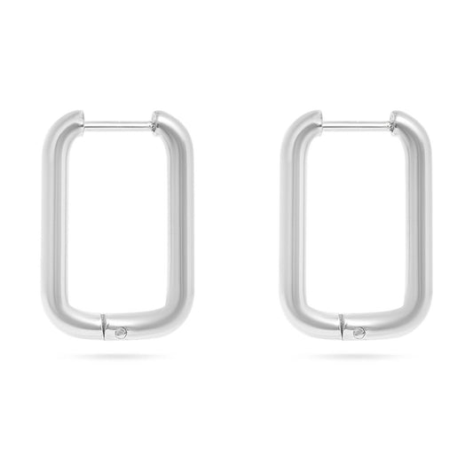 18K Gold PVD Rounded Rectangle Everyday Huggie Earrings: Stainless