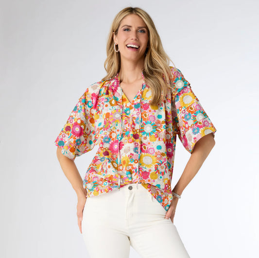 Meadow Print Top - Bright Floral