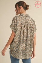 Leopard Print Collared Button Up Top
