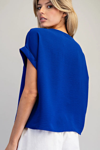 Royal Blue Solid Round Neck Top