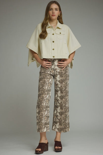 Snake print cropped wide leg pants