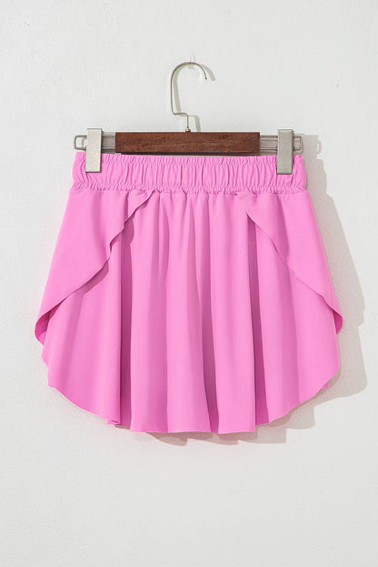 Pink Drawstring Elastic Waistband Lined Tennis Skorts