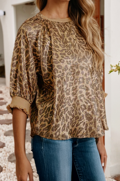 Leopard Print Half Sleeve Blouse