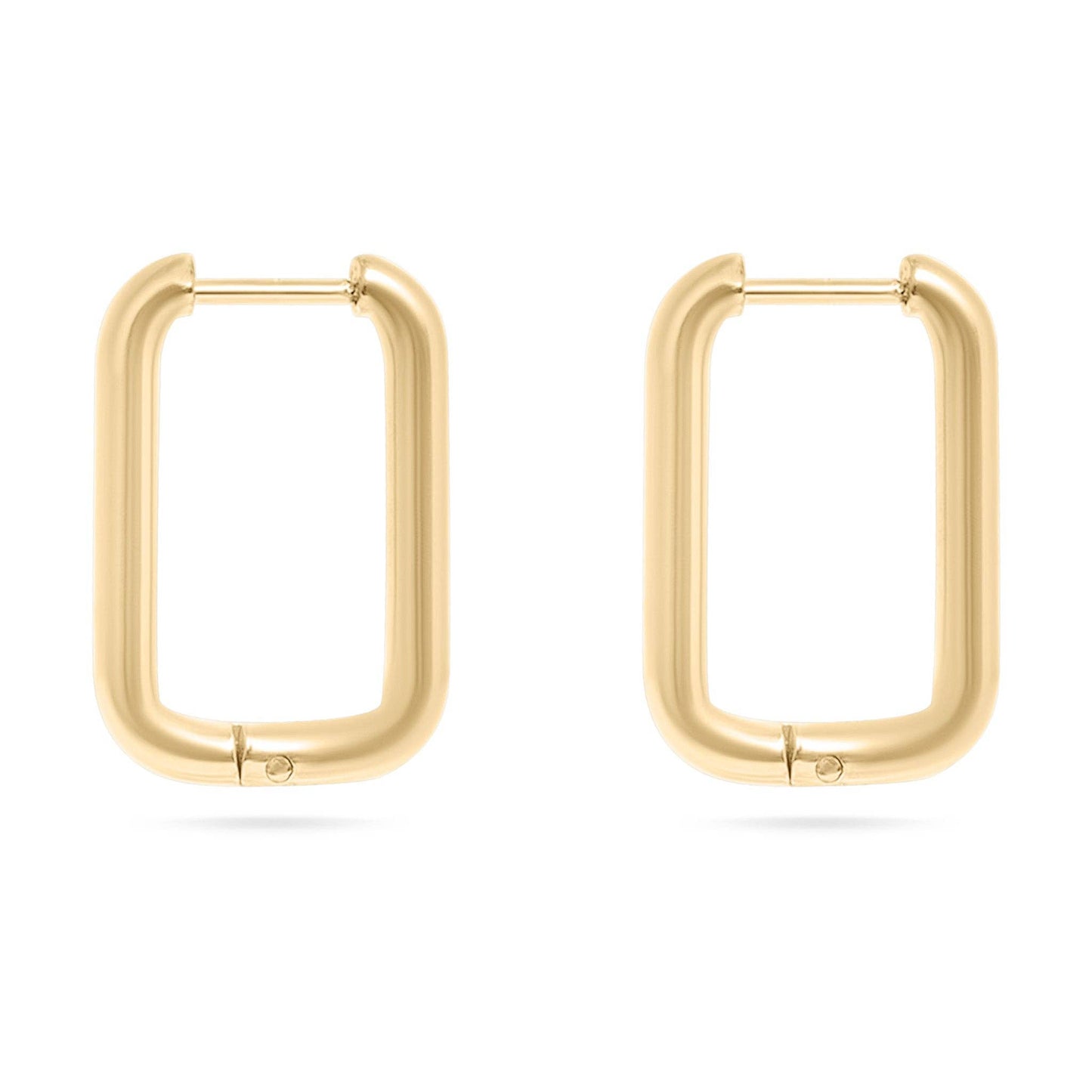 18K Gold PVD Rounded Rectangle Everyday Huggie Earrings: Stainless