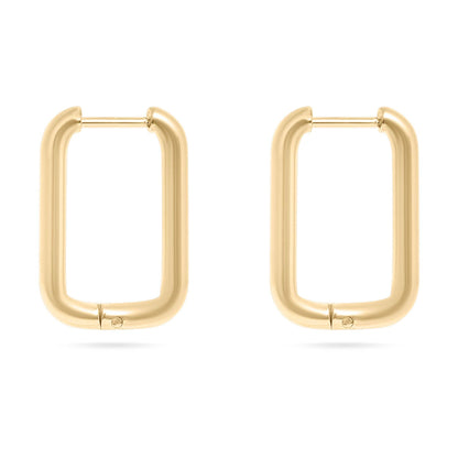 18K Gold PVD Rounded Rectangle Everyday Huggie Earrings: Stainless