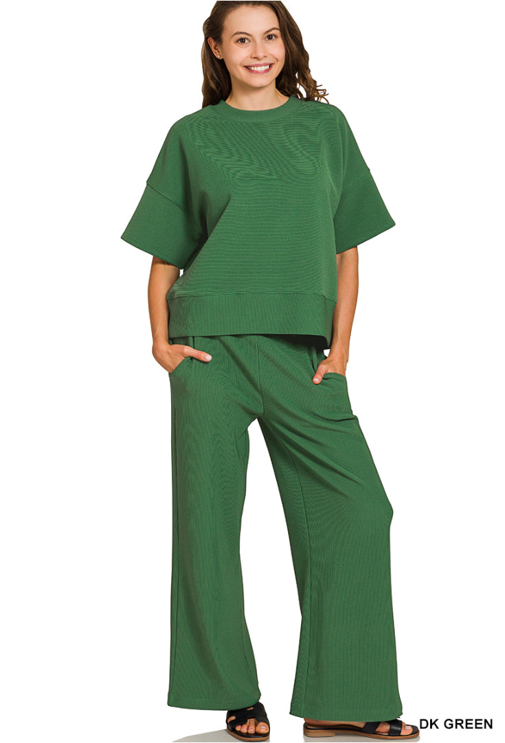 Ribbed Round Neck Tee & Pants Set