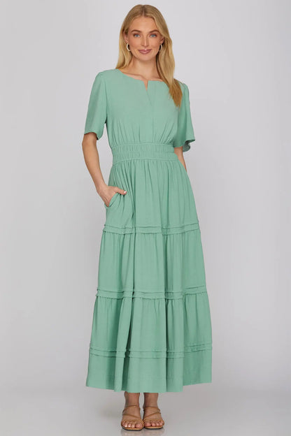 Sage Tiered Midi Dress