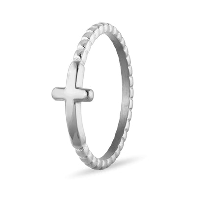 Stainless Steel Beaded Stackable Cross Ring: Gold / 7