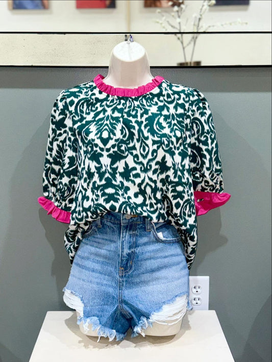Abstract Print Short Sleeve Top