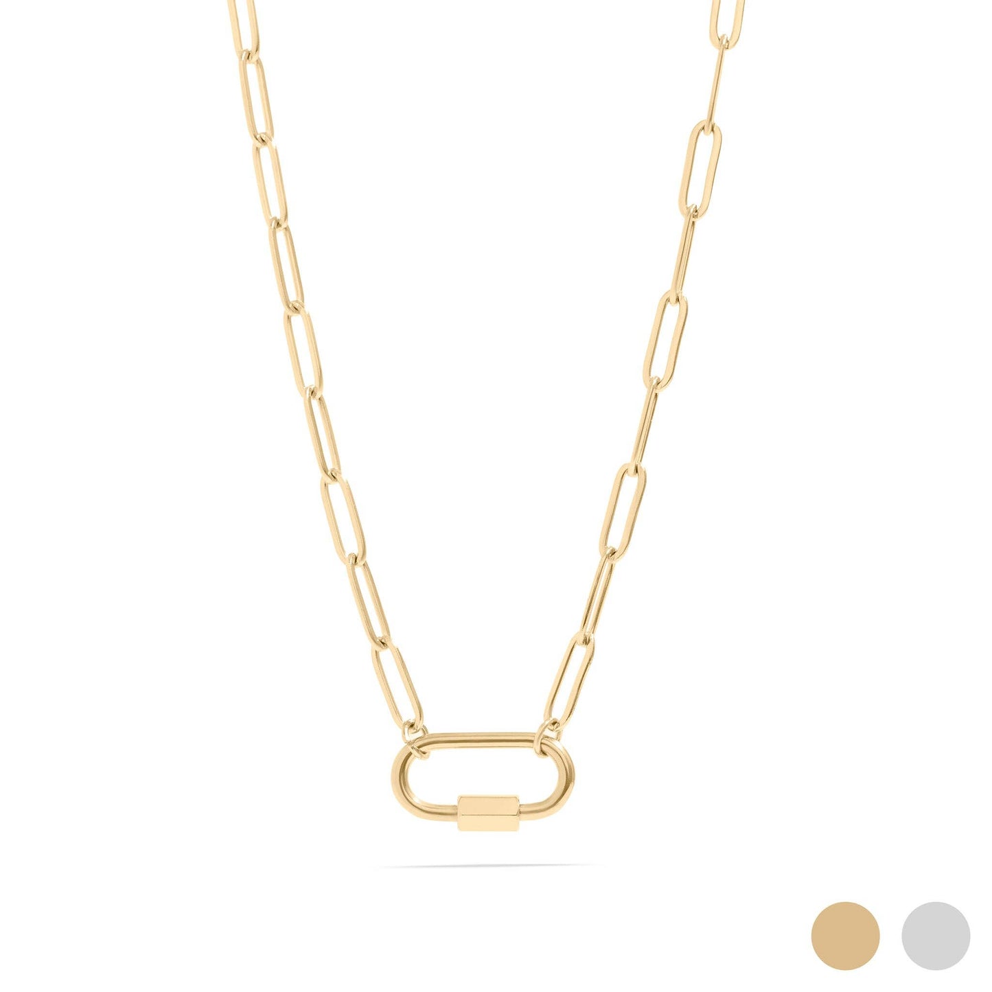 18K Gold PVD Paperclip Carabiner Necklace: Stainless / 16+2"