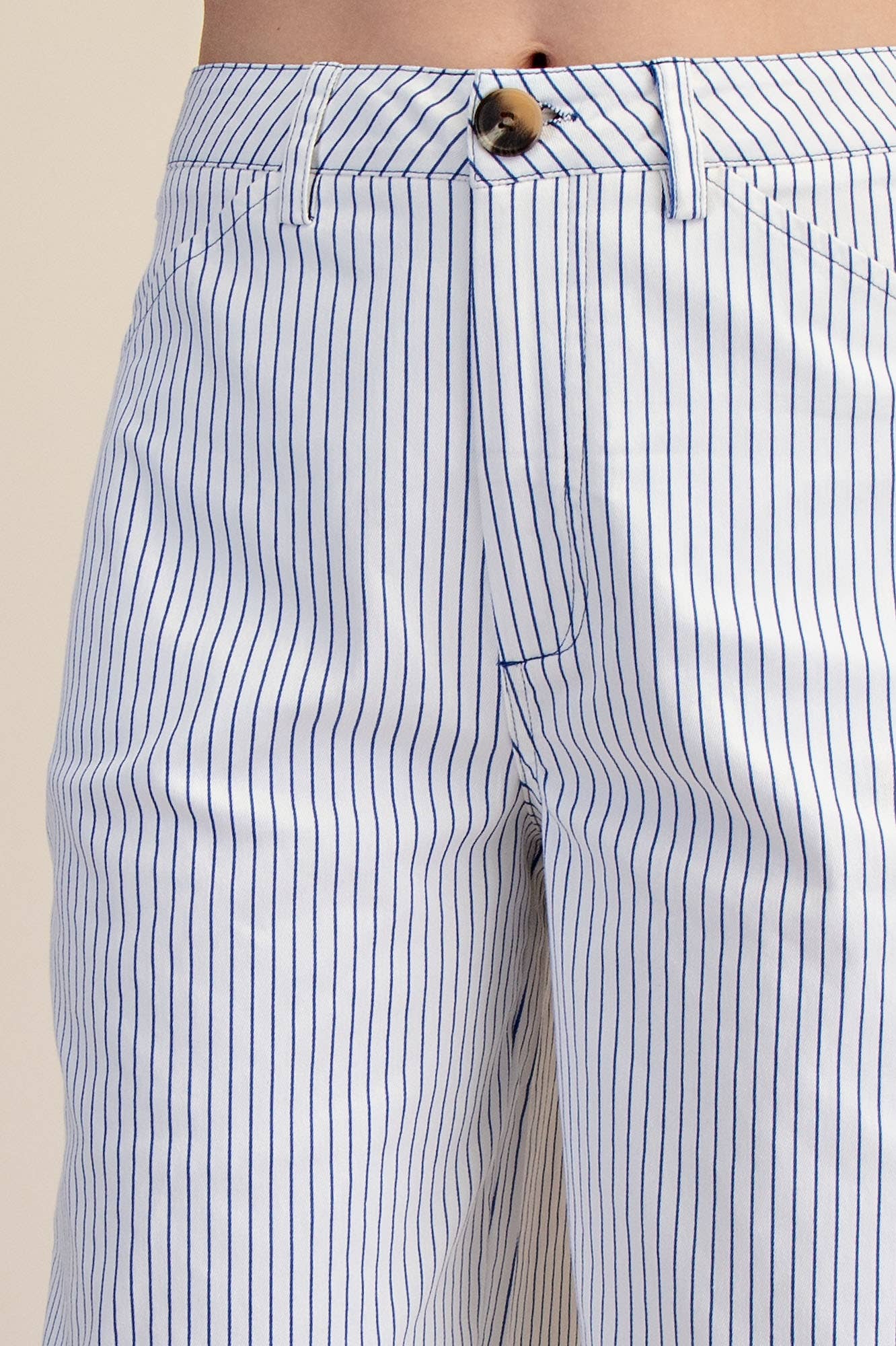 Barrel Leg Stripe High Waist Casual Pants: White