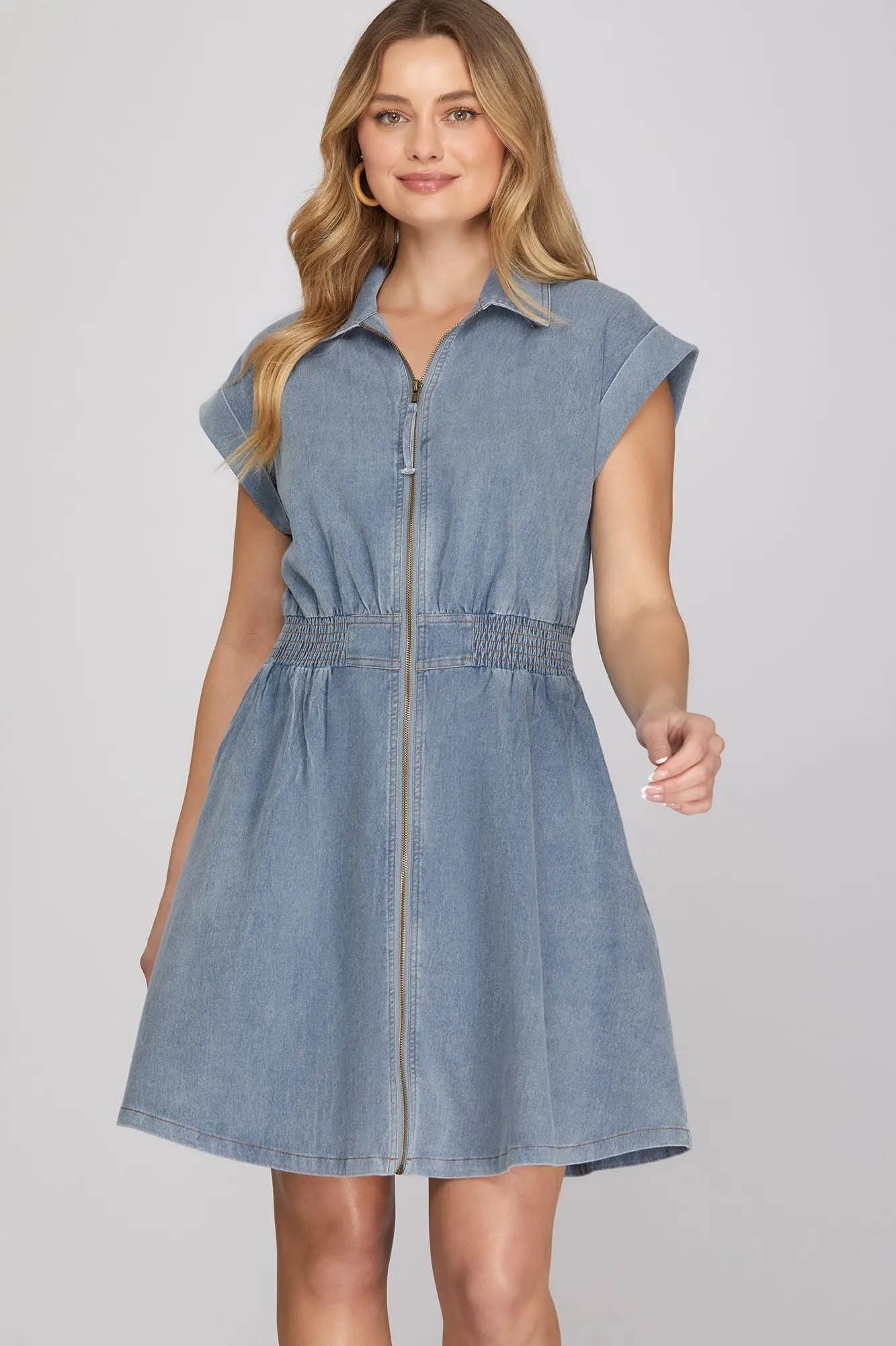 Lt. Denim Zip Up Dress