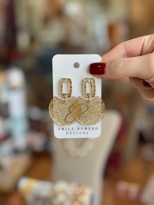 Gold Glitter Circle Earrings