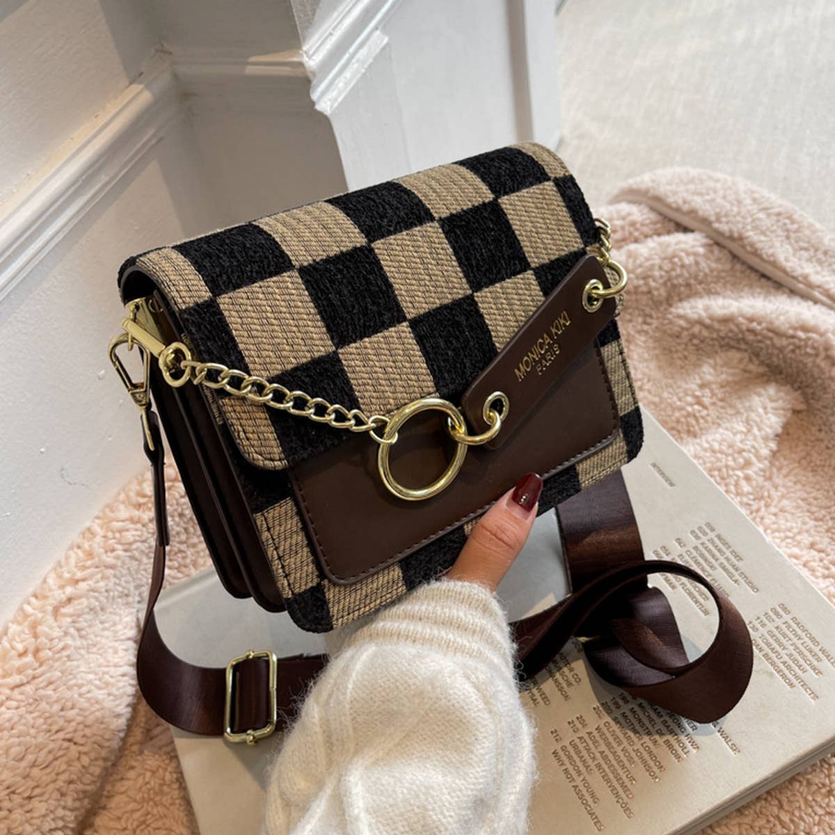Trendy Checkered PU Crossbody Bag