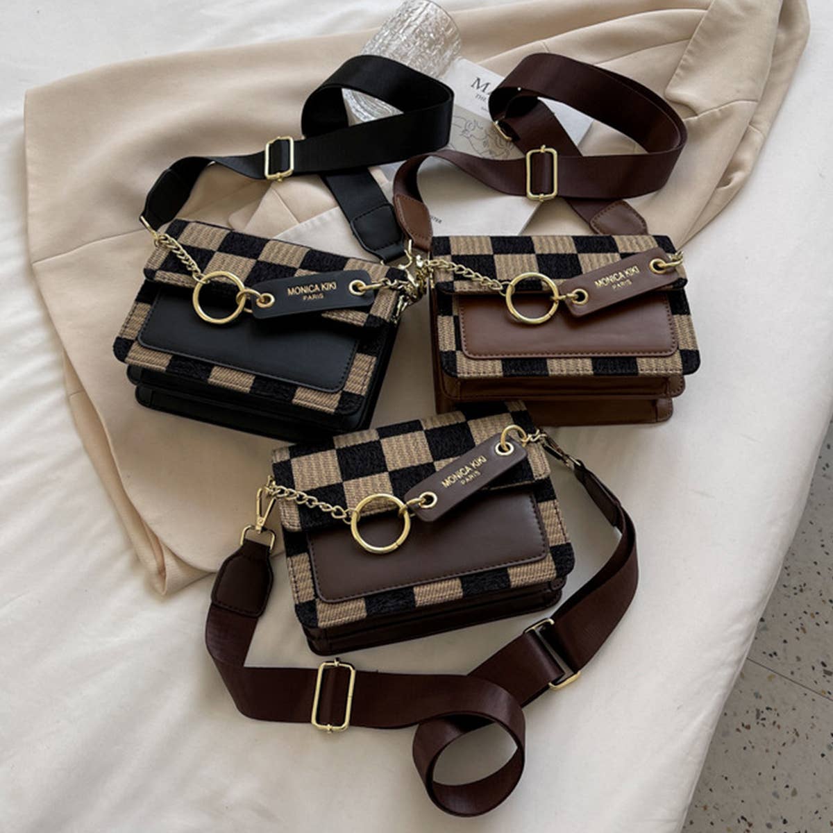 Trendy Checkered PU Crossbody Bag