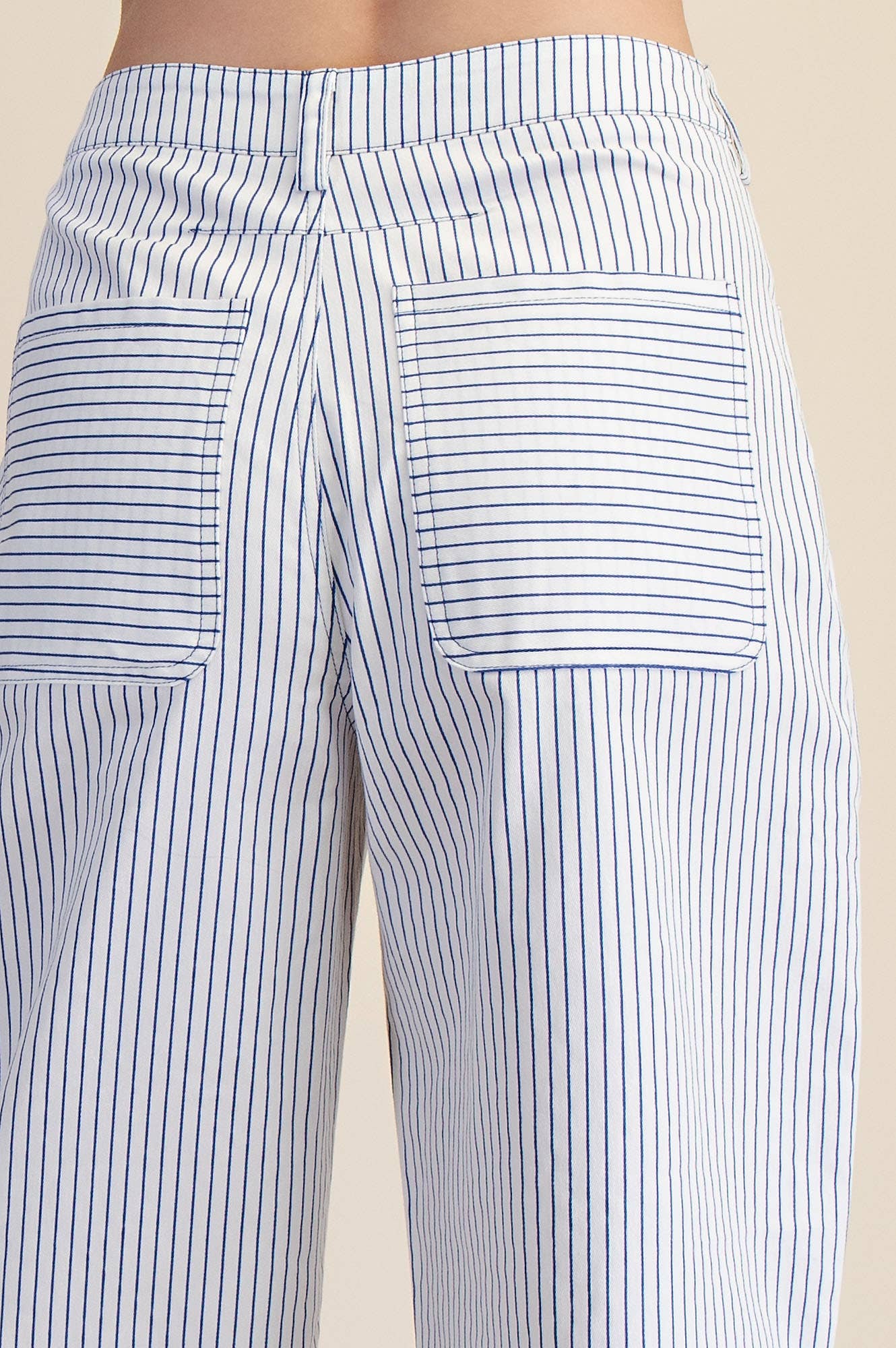 Barrel Leg Stripe High Waist Casual Pants: White
