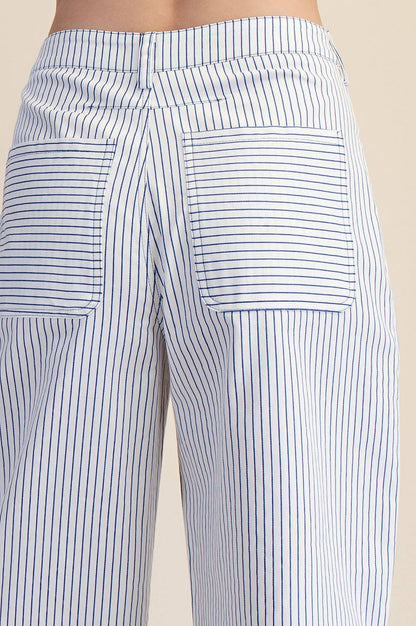Barrel Leg Stripe High Waist Casual Pants: White