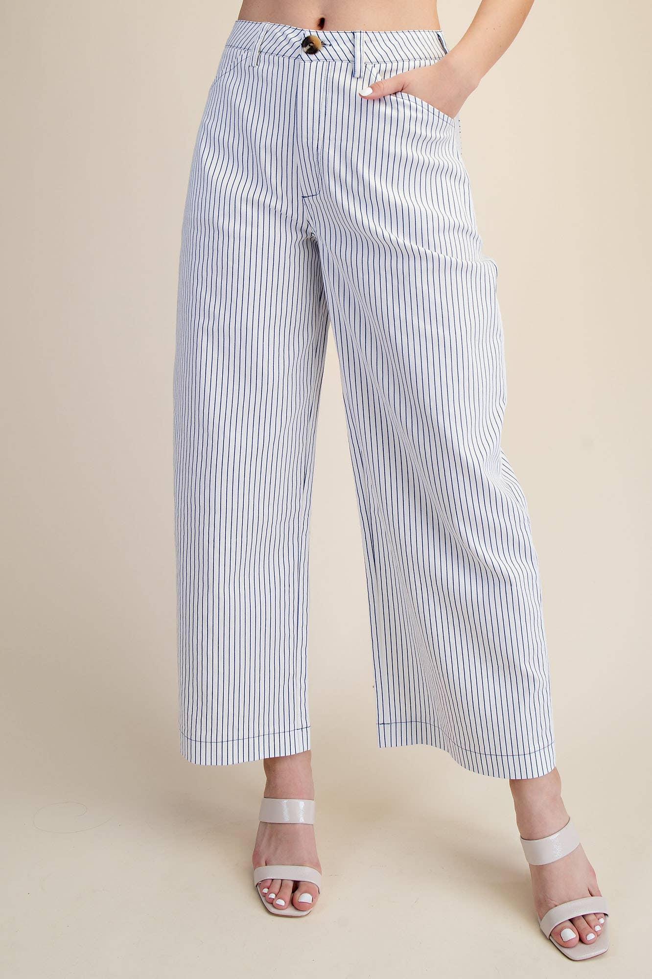 Barrel Leg Stripe High Waist Casual Pants: White