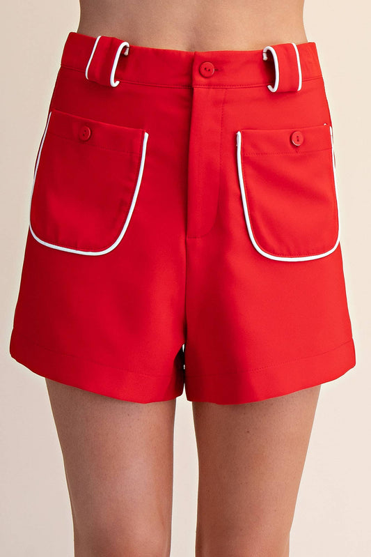 High Waist Front Pocket Shorts: Red