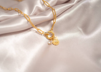 18K Gold PVD Paperclip Rhinestone Charm Holder Necklace: Gold