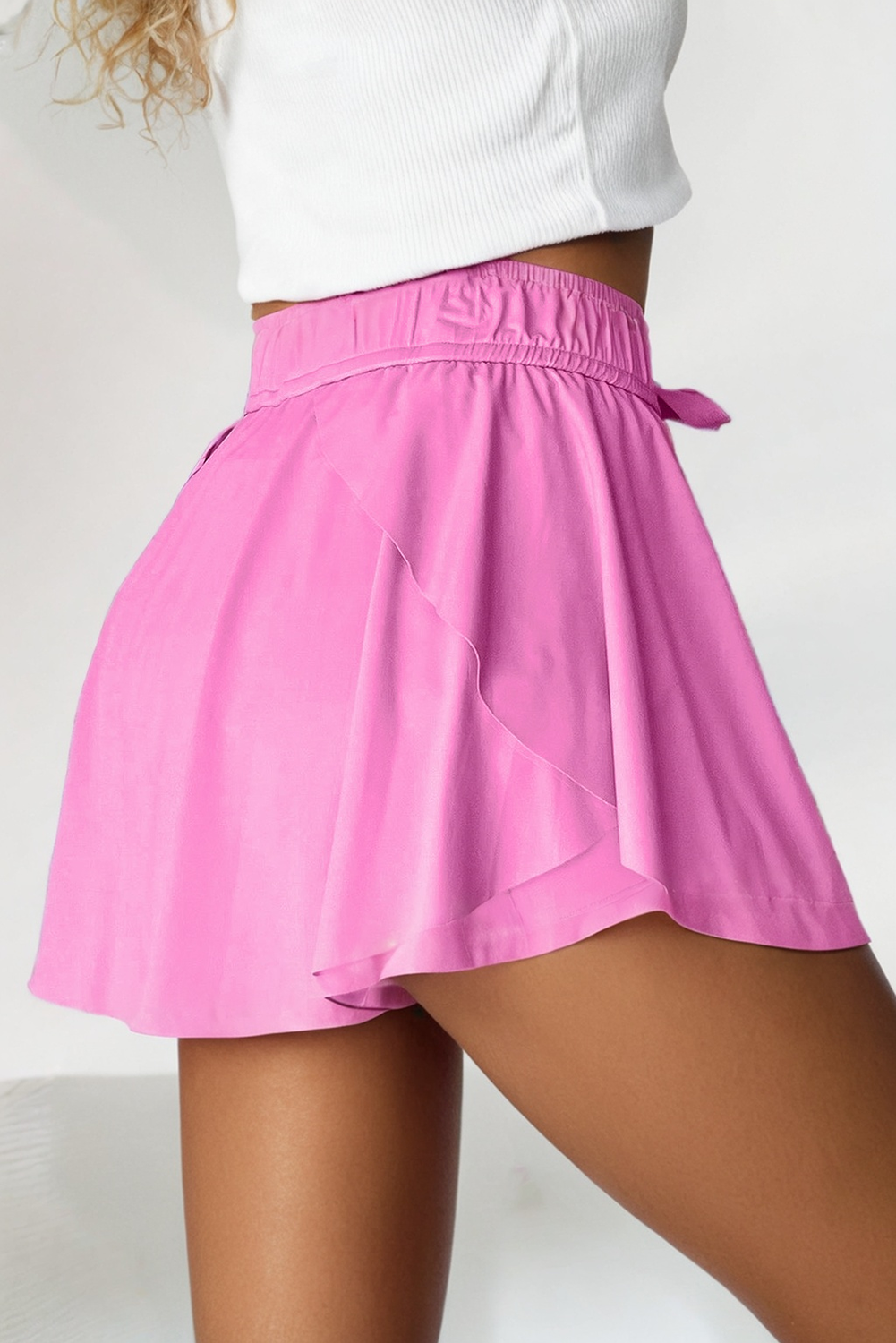 Pink Drawstring Elastic Waistband Lined Tennis Skorts