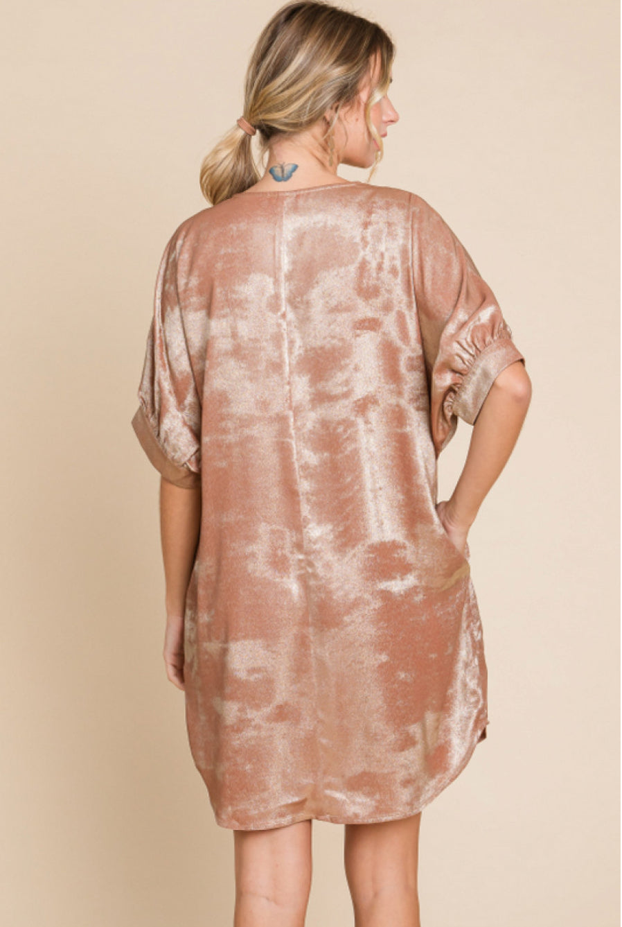 Metallic Caramel Dress w/ V-Neck