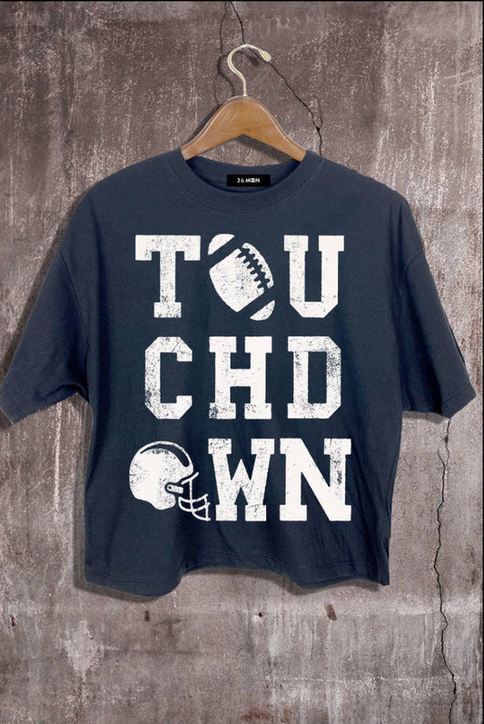 Black Touchdown Cropped Graphic Tee