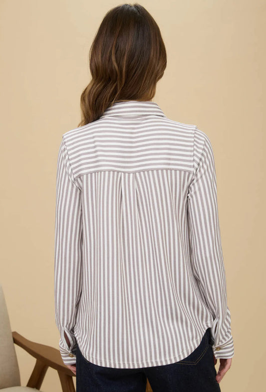 Stripe Collared Long Sleeve Button Down Shirt