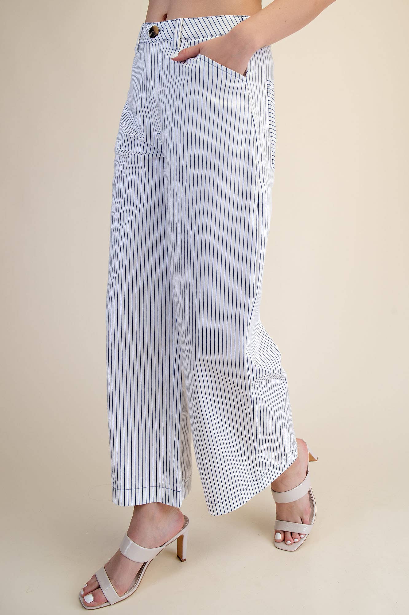 Barrel Leg Stripe High Waist Casual Pants: White