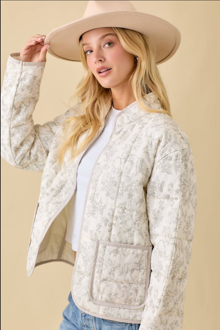 Vintage Print Quilted Woven Light Padded Jacket